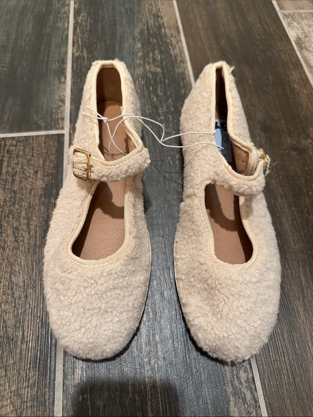 Universal Thread Cream Faux-Sherpa Mary Jane Flats with Buckle